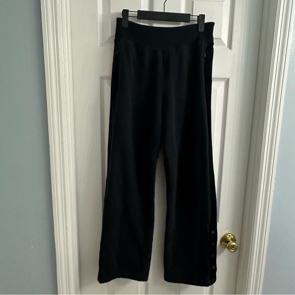 Athleta Pants Black Velvet Trim Wide Leg Snap Sides Athleisure Casual Size Small - Picture 4 of 8